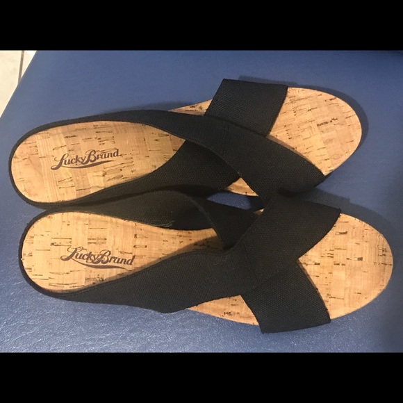 NWOT Lucky Brand LK Miller2 black woven platform cork wedge slip-on - Picture 4 of 15